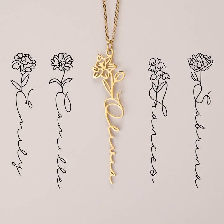 Custom Birth Flower Necklace Flora Name Jewerly-N210910016 for wholesale by Bornagain Club