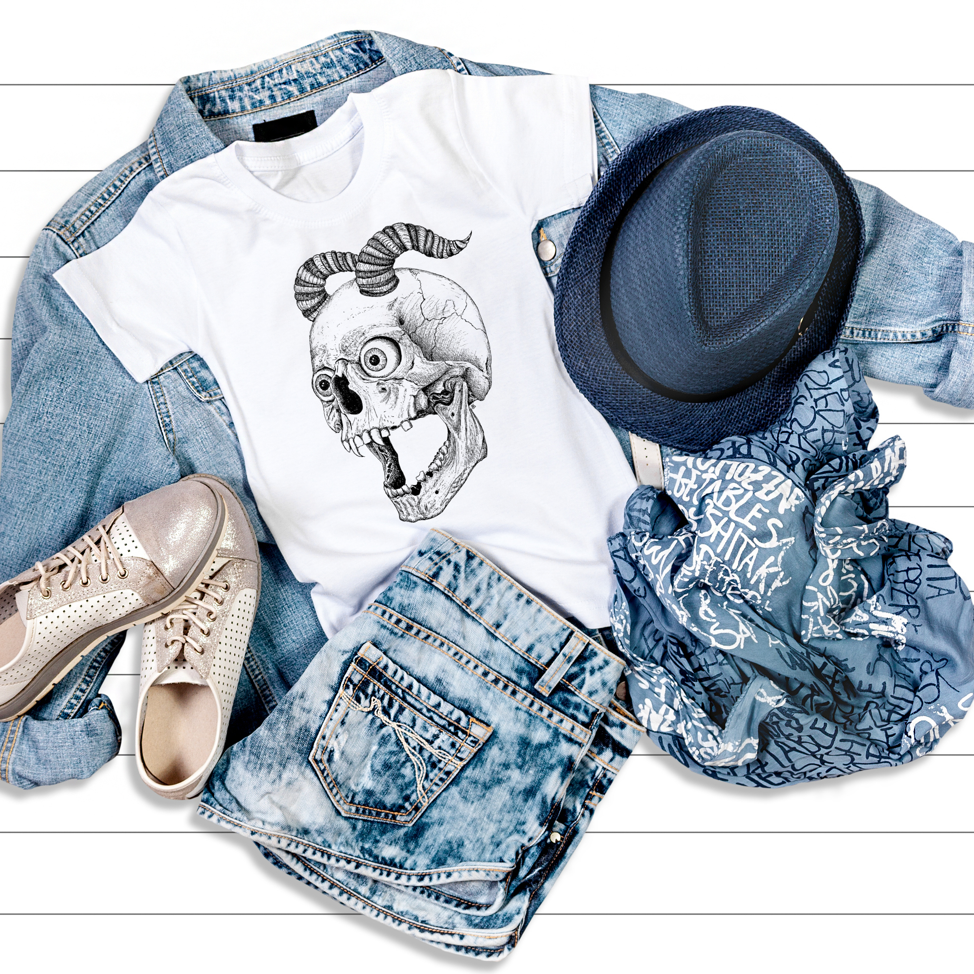 Hannah Kate Makes - Wholesale T-Shirt (Graphic) - Unisex - Screaming Skull T-shirt - White - 100% Cotton - Reg/Fitted14