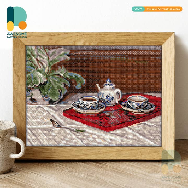 The Tea Set DS2955, Diamond Painting DIY Craft Kit - 120x162 for wholesale by Awesome Pattern Studio