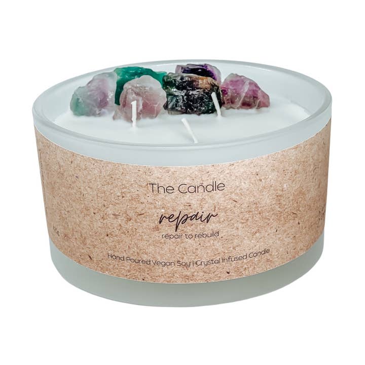 Fluorite Infused REPAIR Candle | Salt Crusted Driftwood for wholesale by Hjem / Home