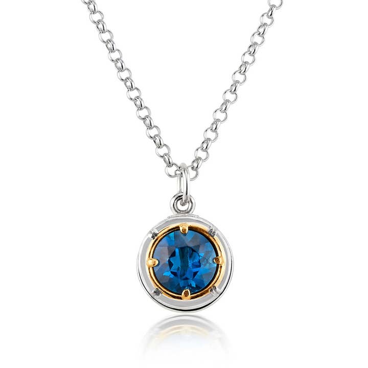 Round London Blue Topaz Necklace with 18k Gold Vermeil for wholesale by Anatoli Jewelry