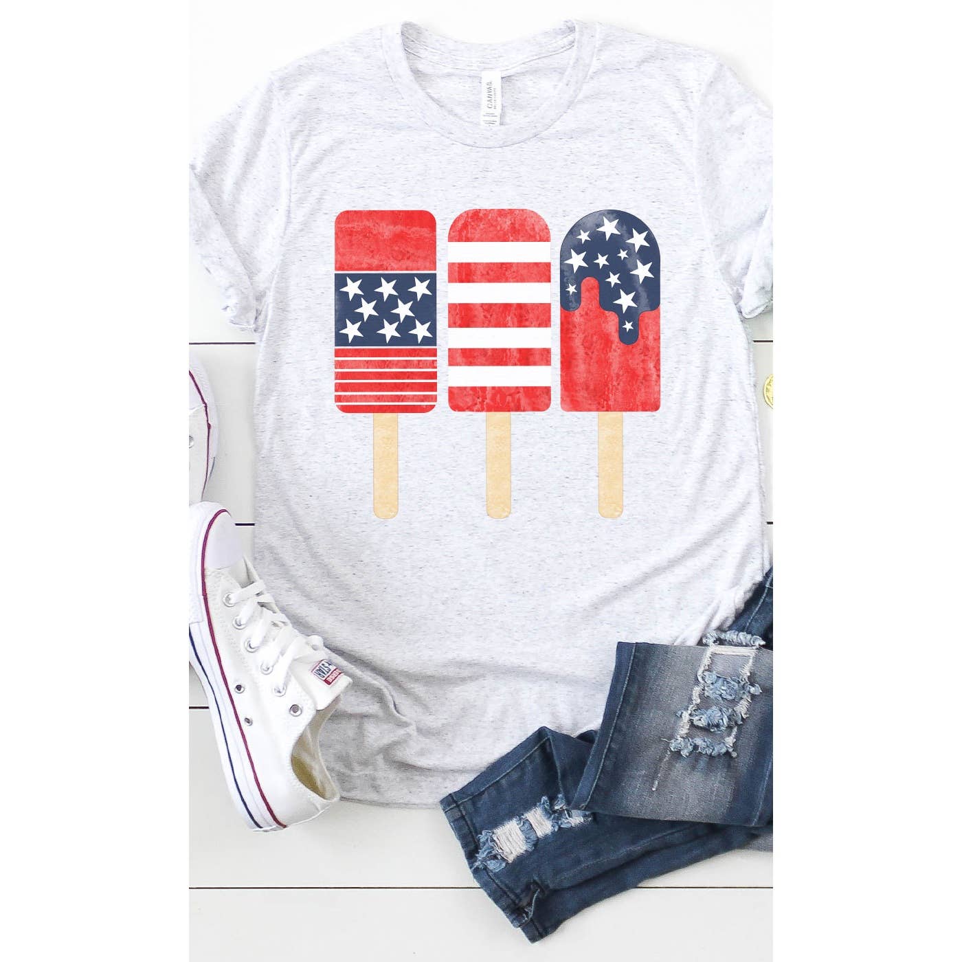 Kissed Apparel - Wholesale T-Shirt (Graphic) - Women's - Retro Patriotic Popsicle Graphic Tee0
