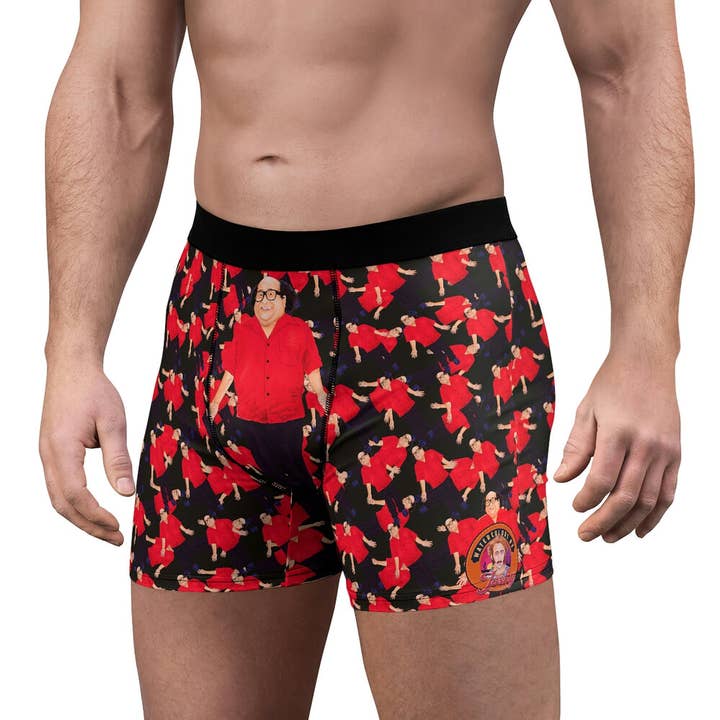 Black Stitching Wearable Watercolor Danny DeVito Boxer De-Brief-o’s for wholesale on Faire1