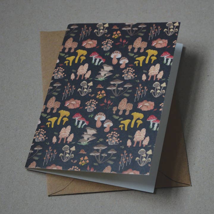 Mushroom Fungi Winter Foliage Greetings Card for wholesale by Elle Morse