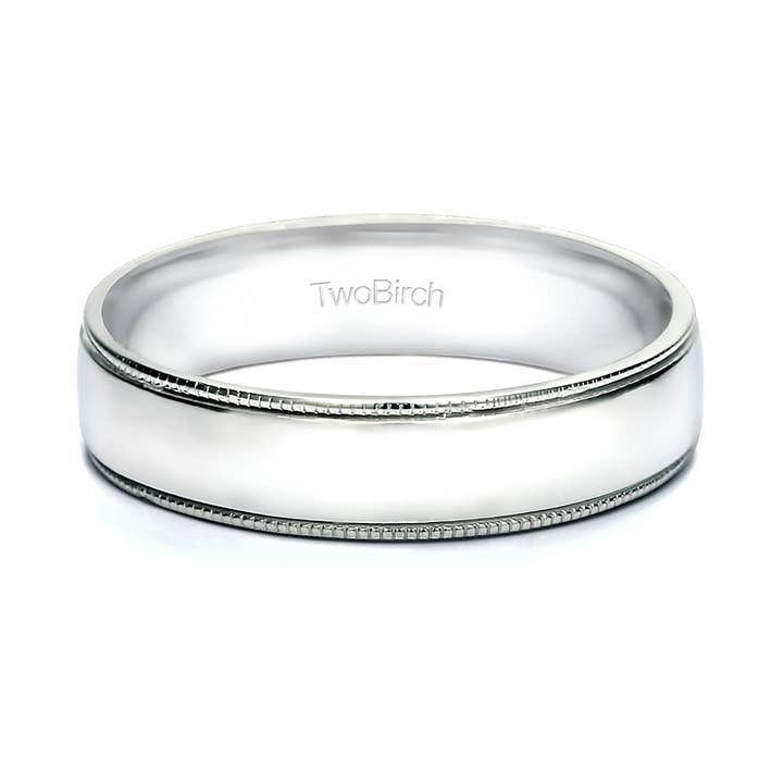Bague de mariage pour homme, 5 mm de large, en argent 925 grainé pour la vente par TwoBirch