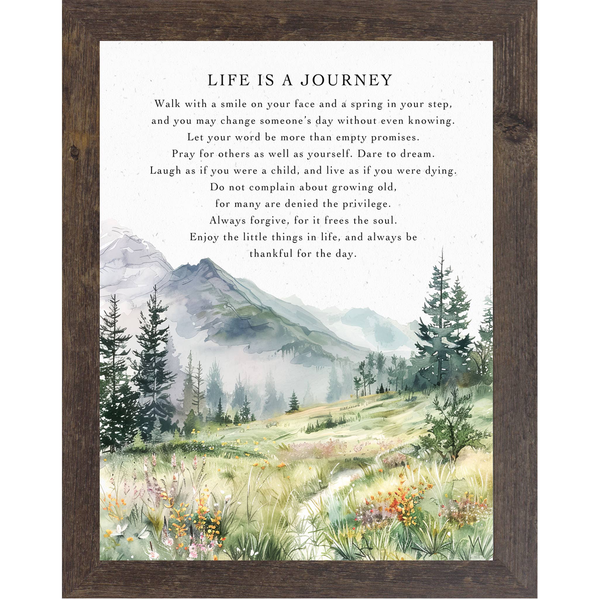 Summer Snow Art - Wholesale Wall Art Set - Life Is A Journey Framed Art Meadow Mountains Inspirational 4