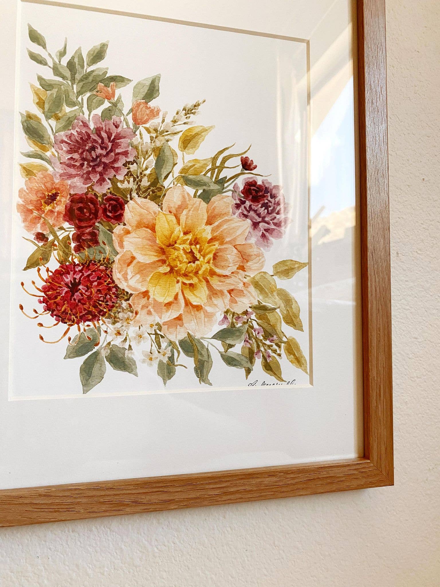 Lindsey Wells Art - Wholesale Art Print - Dahlia with Pincushion Protea Print2