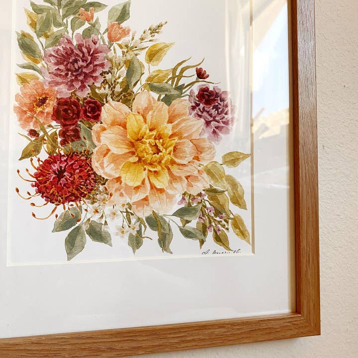 Lindsey Wells Art - Wholesale Art Print - Dahlia with Pincushion Protea Print2