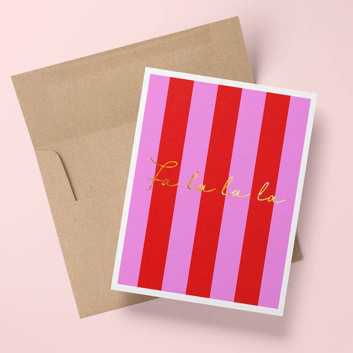 Luxury Gold Foil Fa La La Holiday Christmas Card  for wholesale by Wee Birdy