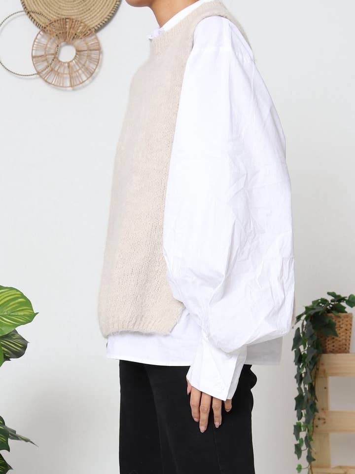 Orice - Vente Pull en maille – femme - Gilet sans manches maille noué sur les cotés - Orice