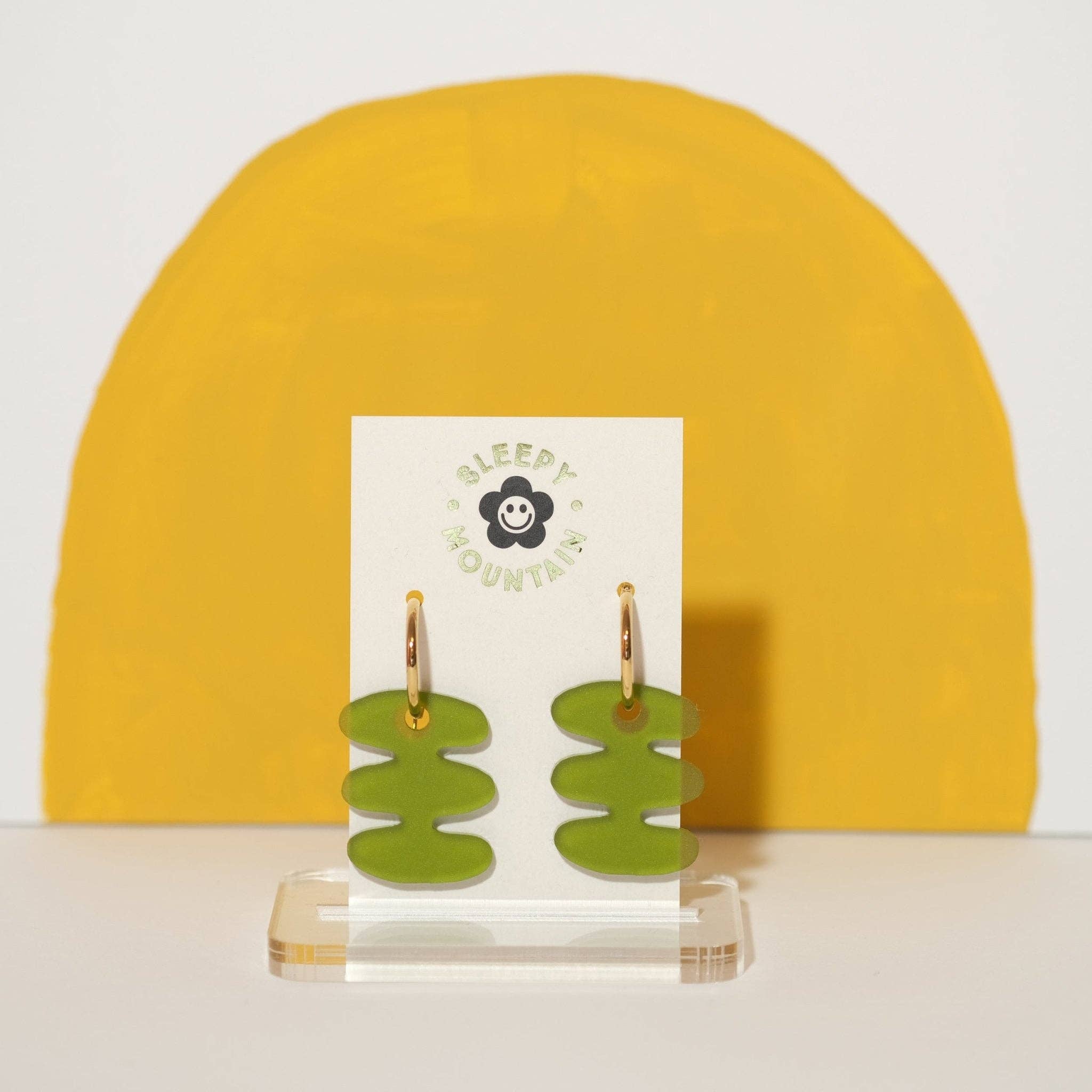 Sleepy Mountain - Wholesale Hoop Earrings - Abstract Hoop Earrings - Olive Bubble Bar1