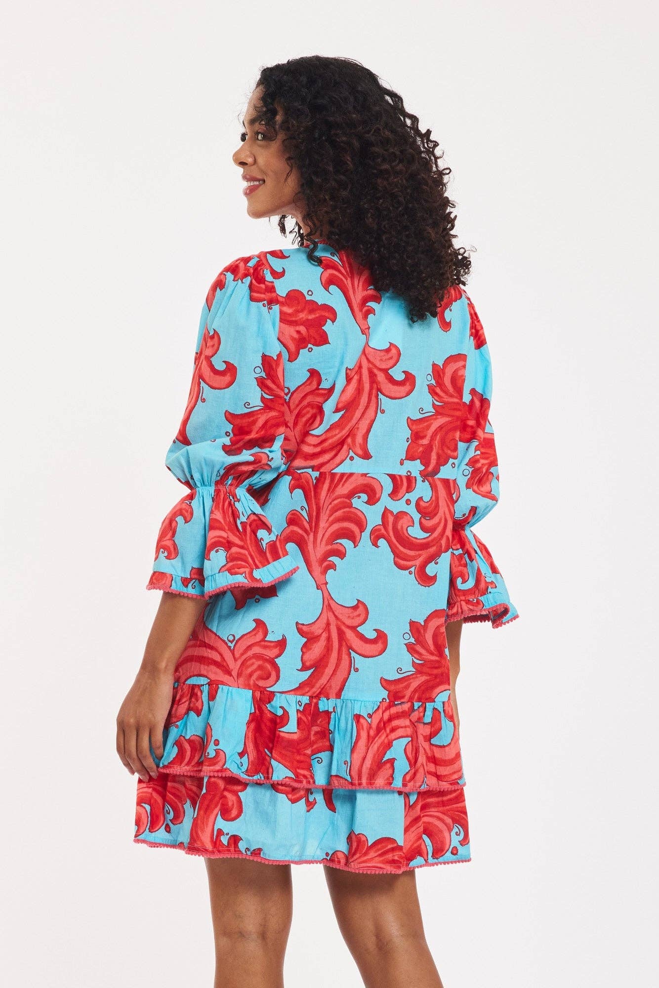 ModaPosa – Vestido - Mulher por atacado – Vestido Brigida Baroque Swirl Azul Vermelho Primavera Verão3