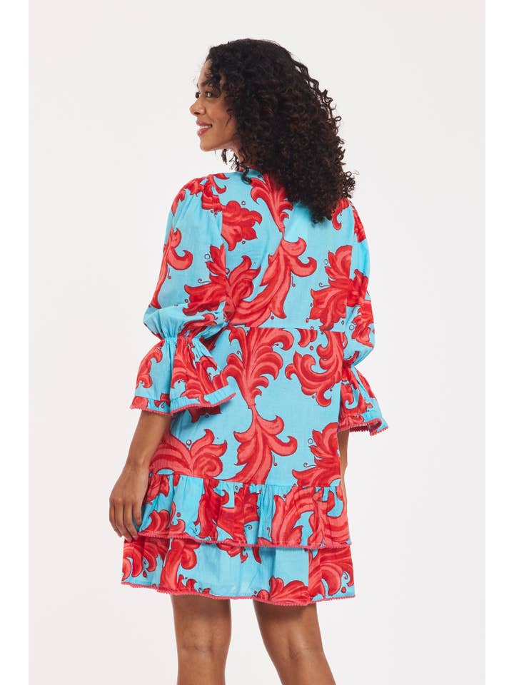 ModaPosa – Vestido - Mulher por atacado – Vestido Brigida Baroque Swirl Azul Vermelho Primavera Verão3