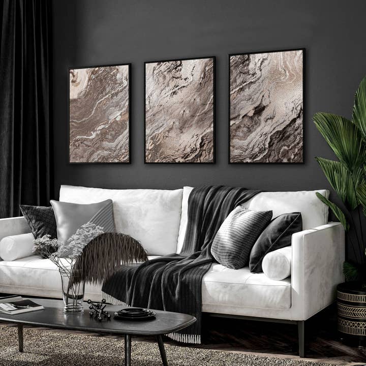Living room wall art | set of 3 Marble wall art prints for wholesale by About Wall Art
