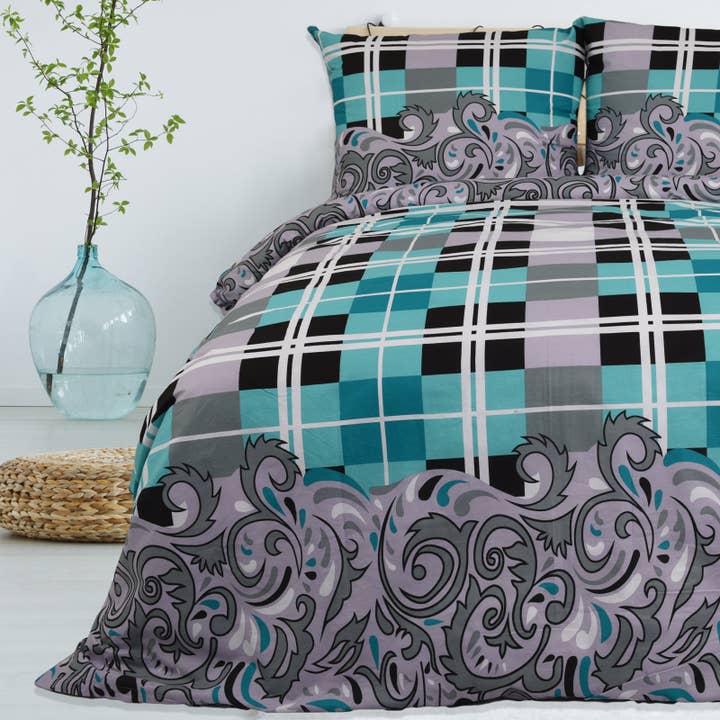 Renforcé beddengoed "daimond turquoise", 100% katoen, ritssluiting, 80x80 cm kussensloop voor wholesale door Buymax