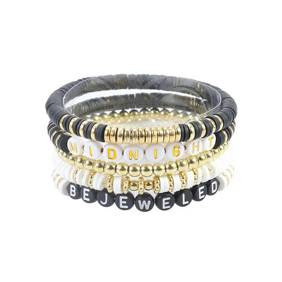 ACCITY - Wholesale Jewelry Set - 5PCS SMILING FACE LETTER BEAD BRACELET SET_CWMM05373