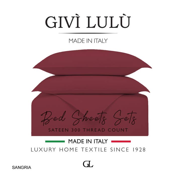 Solid 300 trådtal - sangria - Dynebetrækssæt for engroshandel hos Givì Lulù by Vittorio Ursini & Son