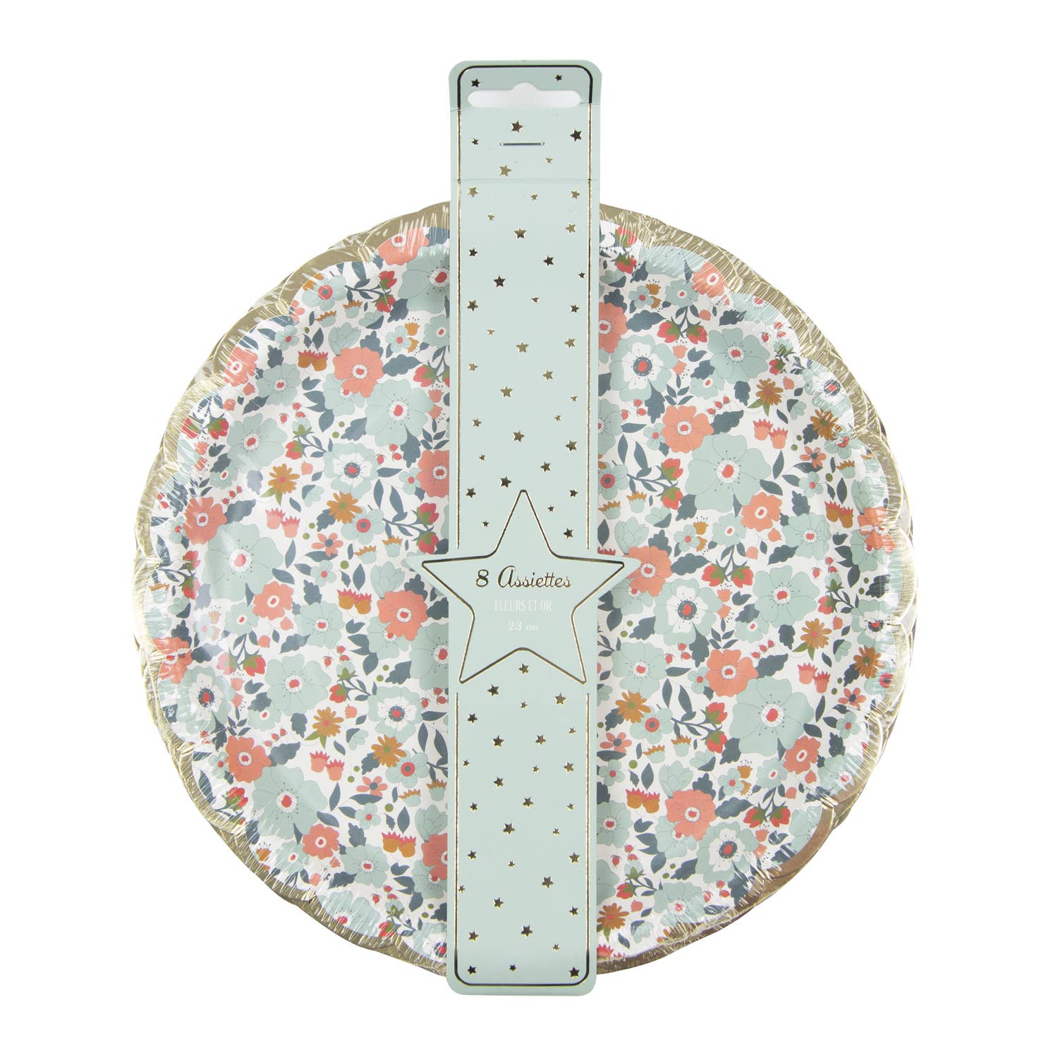 Tim&Puce Factory - Vente Assiette jetable - ASSIETTES FESTONNEES 23CM FLEURS ET OR X 82