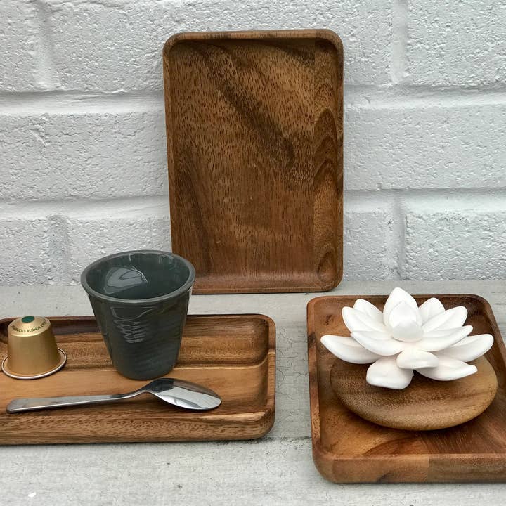 Plateau rectangulaire en bois d'Acacia - Plat de 17x11 cm pour la vente par Anoq