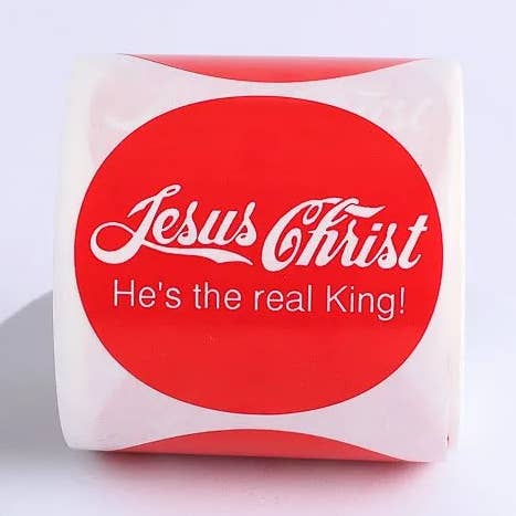 Sticker Jesus... The Real King 250 Per Roll 2In for wholesale by Swanson Christian Products
