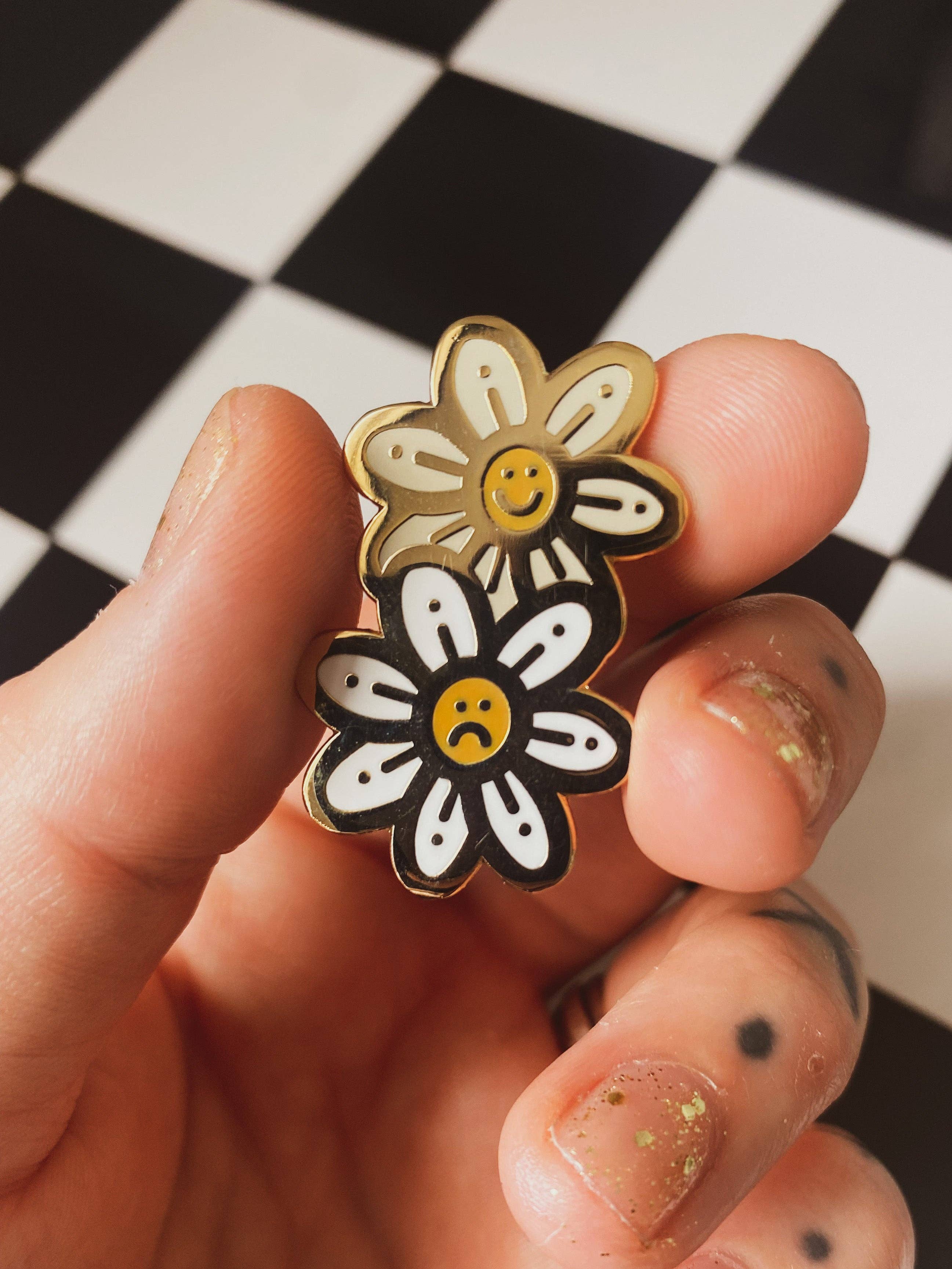 Betty Ratbag – wholesale Lapel pin/button – Happy/Sad Pin1