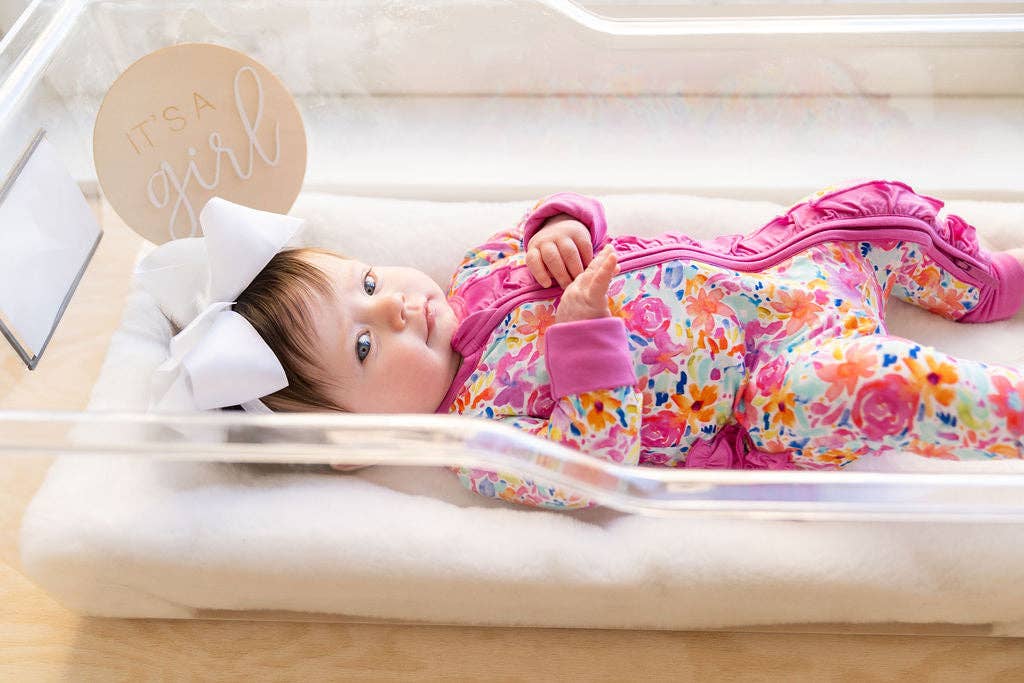 Laree + Co. - Wholesale Sleepsuit - Baby - Korrie Floral Bamboo Ruffle Convertible Footie4