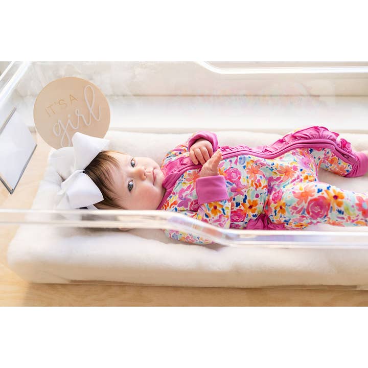 Laree + Co. - Wholesale Sleepsuit - Baby - Korrie Floral Bamboo Ruffle Convertible Footie4