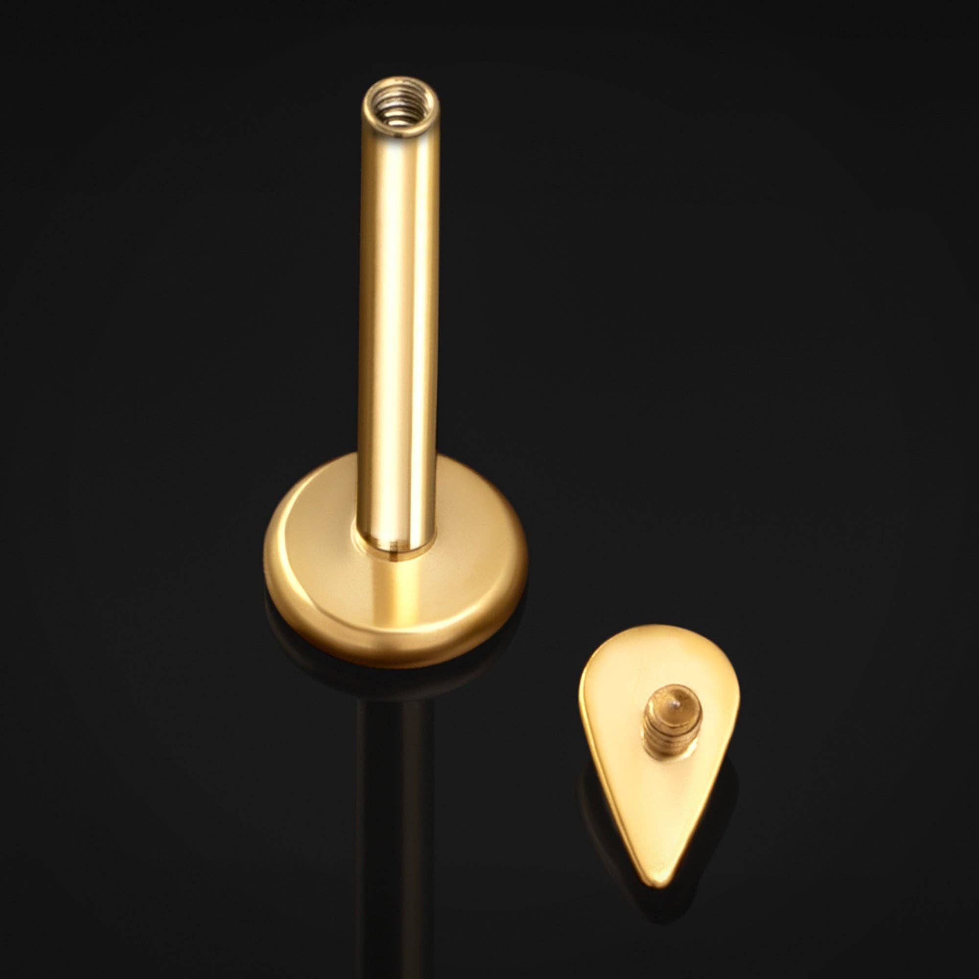 Custom Plugs - Wholesale Stud/Post Earrings - Gold Teardrop Internally Threaded Titanium Labret Stud 1.2mm Gauge1