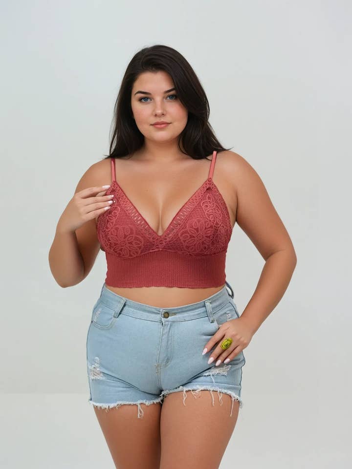 Leto Accessories - Wholesale Bralette - Women's - Plus Size Luxe Loop Lace Lounge Top- Loungewear