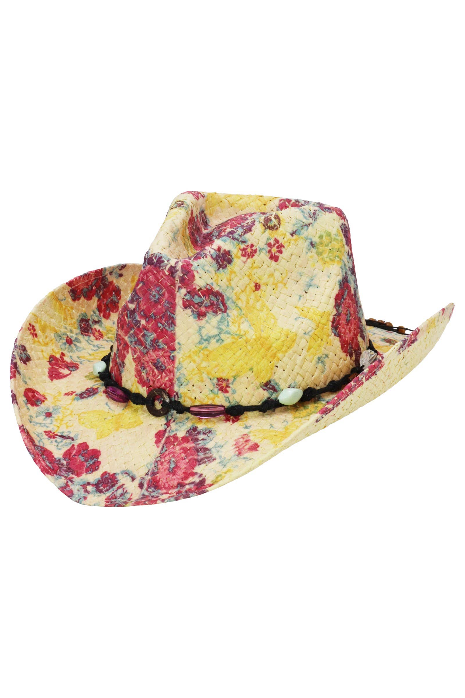 Cap Zone - Wholesale Cowboy Hat - Women's - Floral Print Raffia Paper Straw Cowboy Hat3