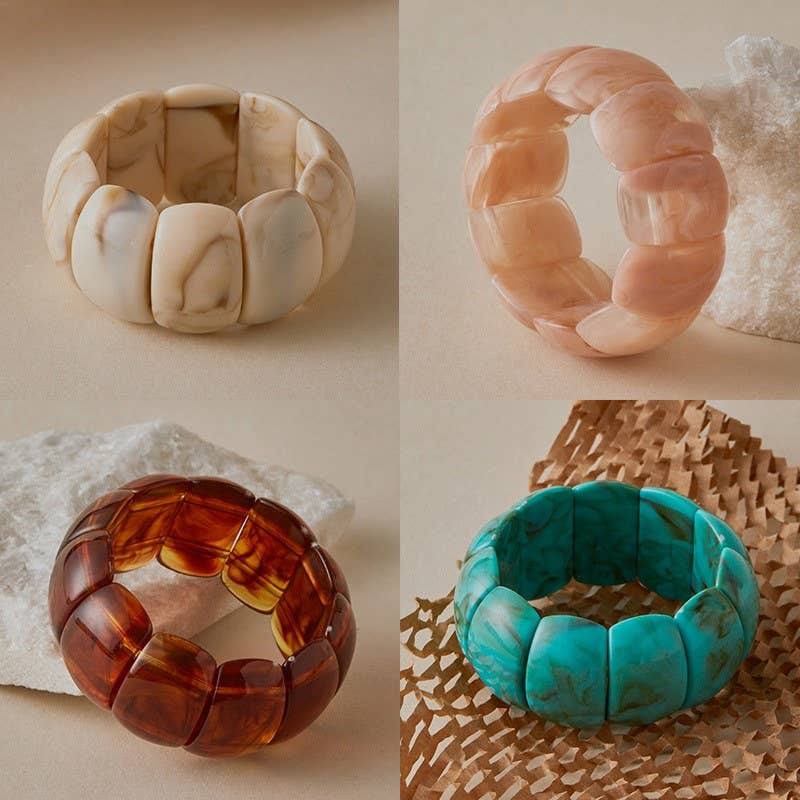 JOSSLYN by wall to wall - Wholesale Beaded Bracelet - Color-Block Acrylic Stretch Cord Bracelet | 40B519514