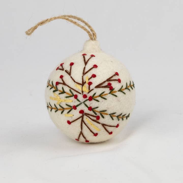 The Winding Road - Wholesale Ornament Set - Ornament - Holiday Felt Ball Hand Embroidered White Assorted