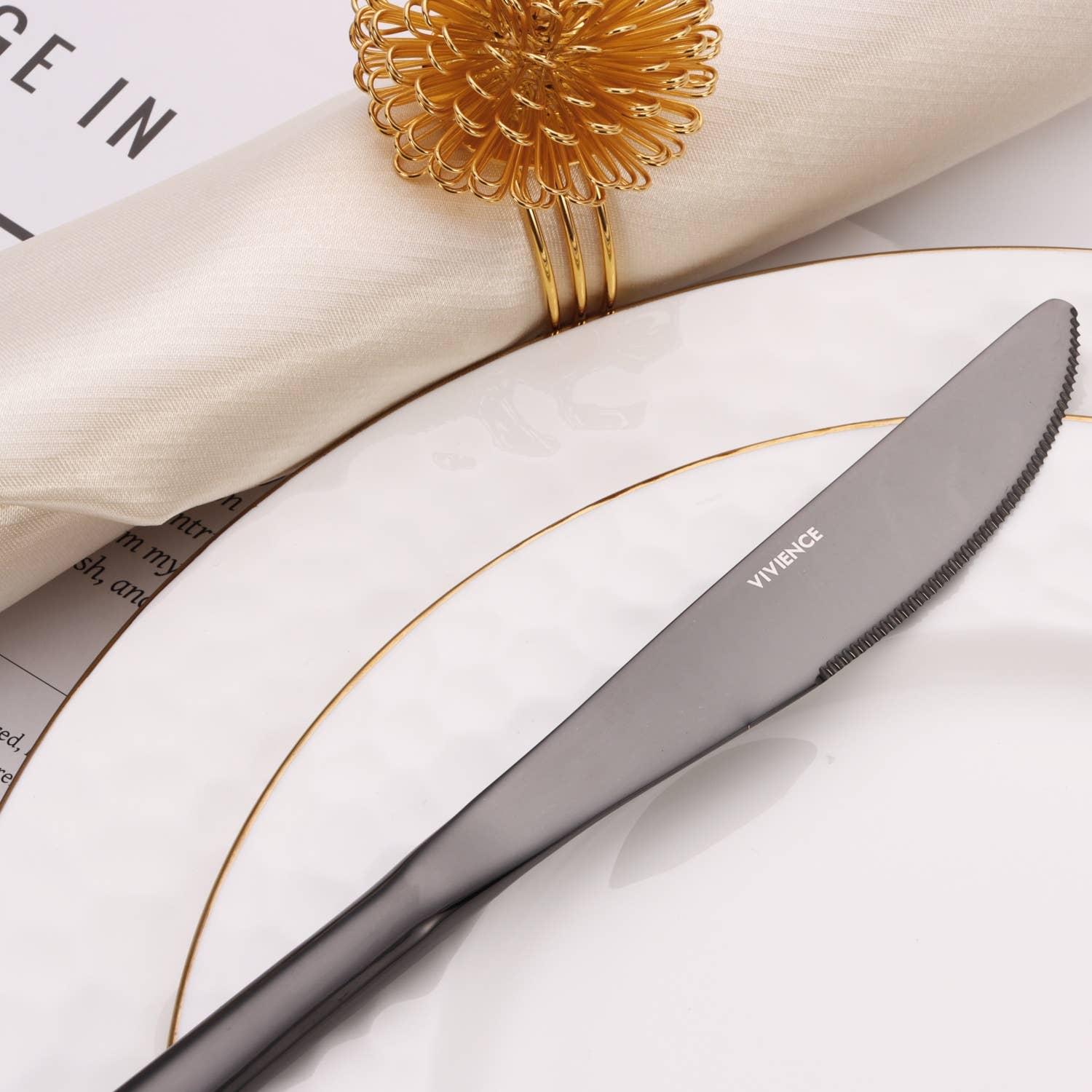 VIVIENCE - Vendita all'ingrosso Set di posate - Set di posate da 20 pezzi in argento con manico a blocchi di colore bianco/nero2