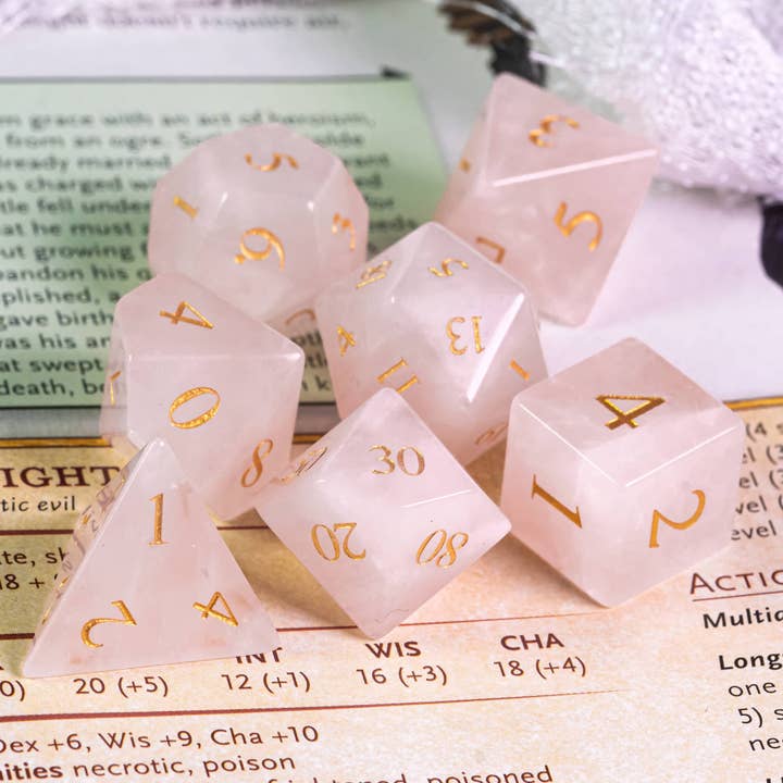 Geek Therapeutics - Wholesale Dice - Rose Amethyst Gemstone Dice Set