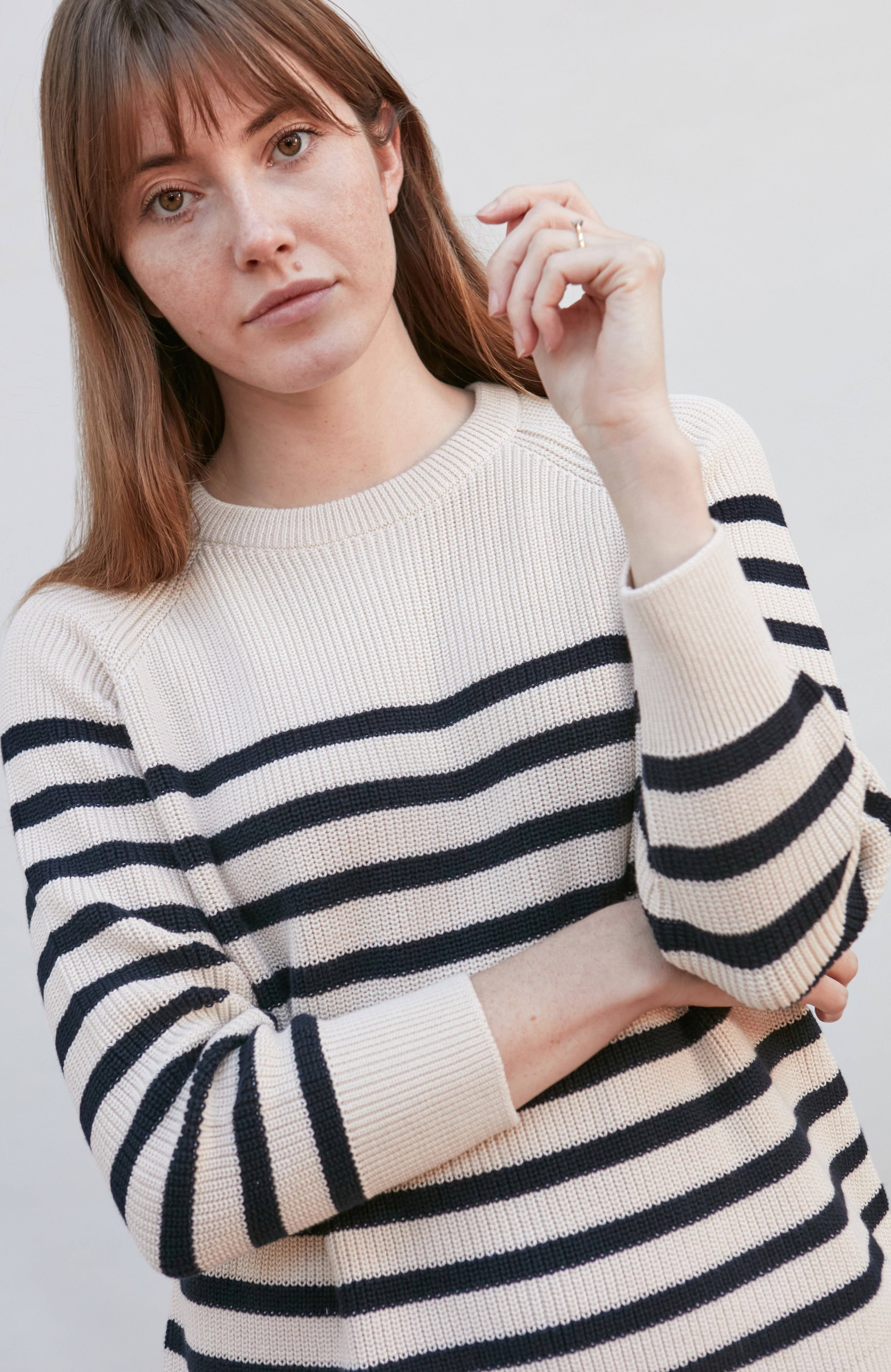 Paul James Knitwear - Vente Pull en maille – femme - Pull femme en côte en coton à rayures bretonnes3