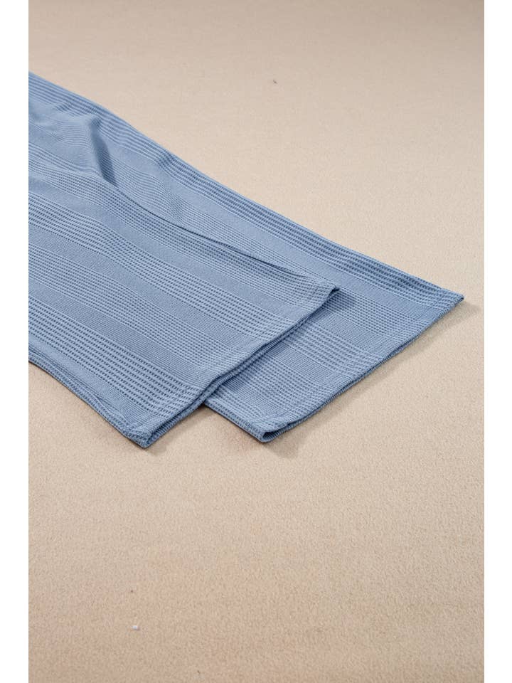 Beau Blue Solid Color Ribbed Ruffle Tank Top and Pants Set for wholesale on Faire