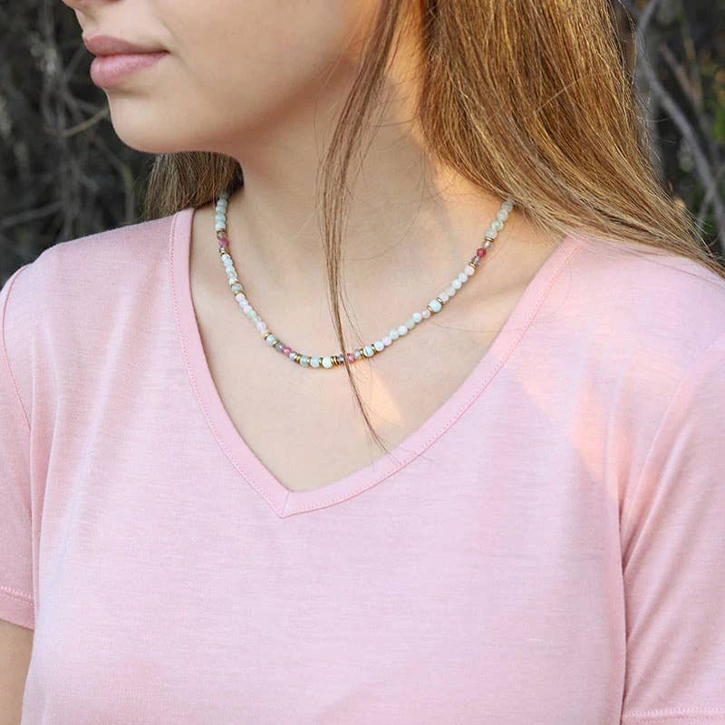 REMOVED BRAND - Wholesale Beaded/Pearl Necklace - Green Moonstone and Morganite Delicate Gemstone Necklace2