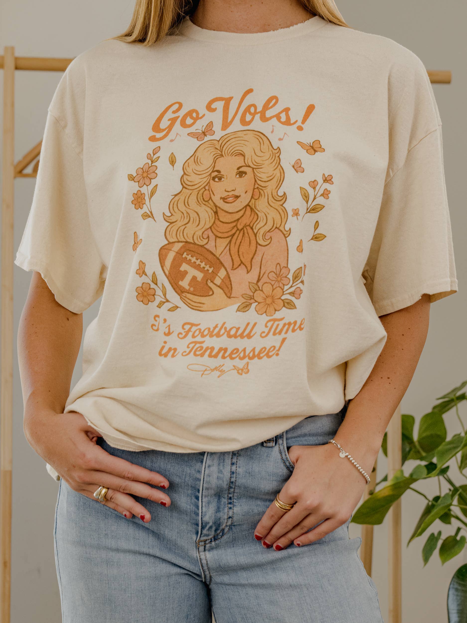 LivyLu - Wholesale Screen Printed T-Shirt - Women's - Dolly Parton It's Football Time in Tennessee Thrifted Tee0