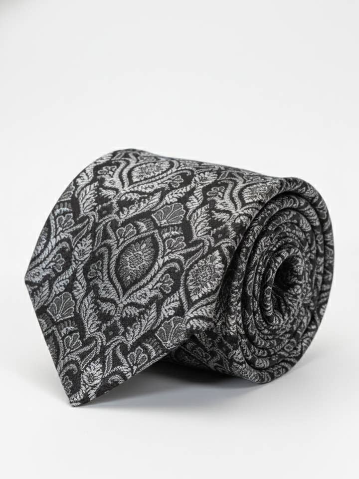 Klassische schwarze Krawatte mit weißem Druck – Moderne Eleganz für den Großhandel von Masculine Moda