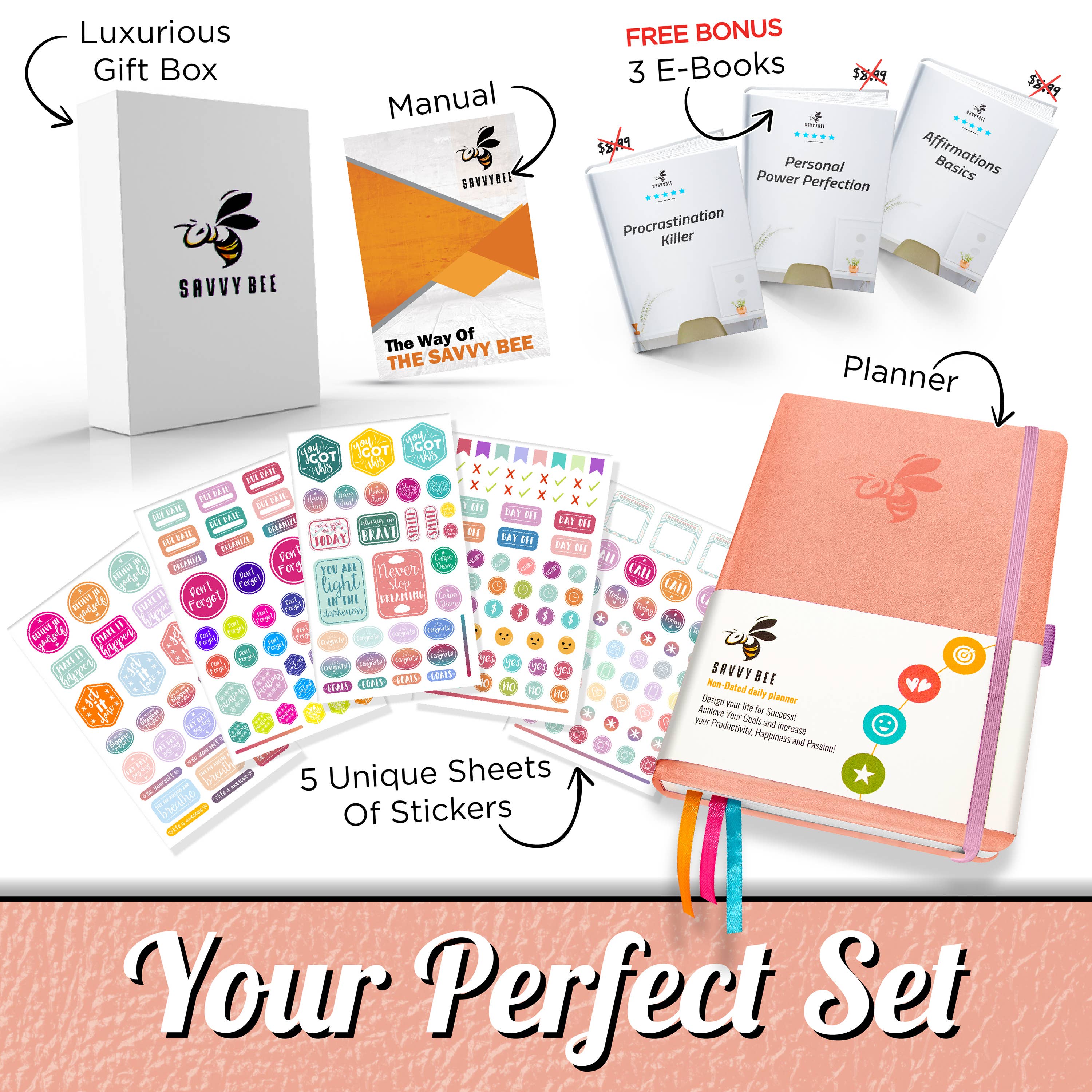 Savvy Bee – wholesale Planner – Savvy Bee Daily Planner - Pink3