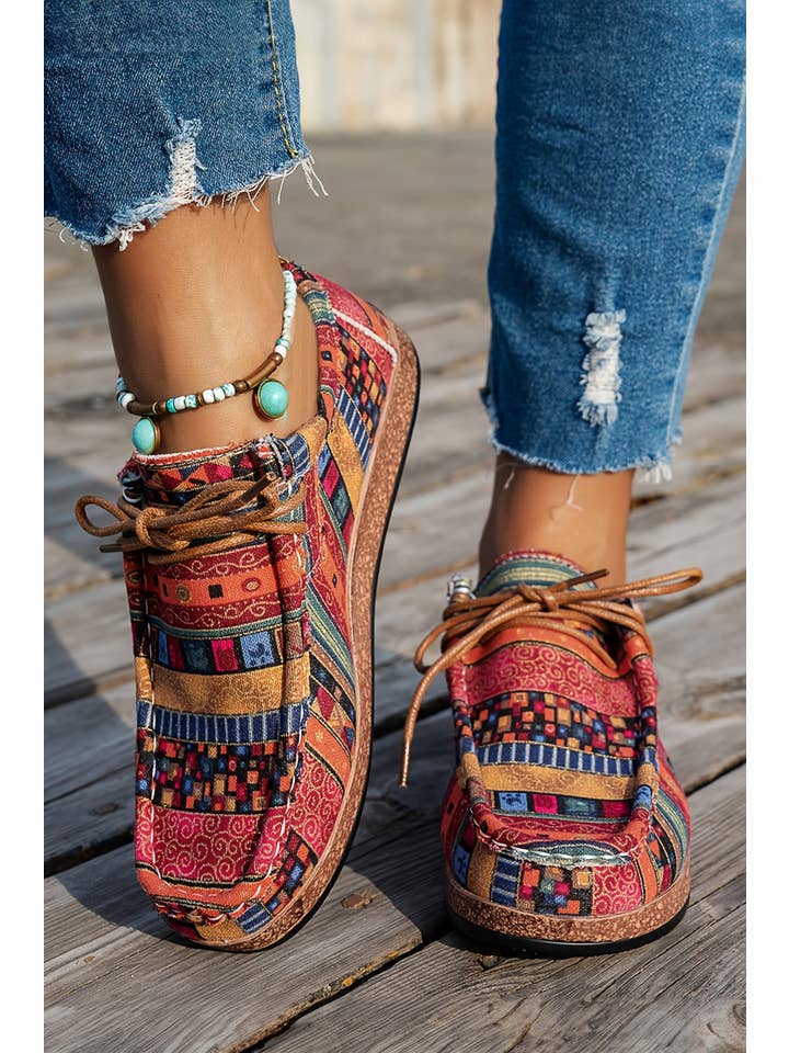 Little Daisy Closet - Wholesale Slip On Sneakers - Women's - LDC Western Leopard Faux Suede Lace-up Decor Slip On Shoes5