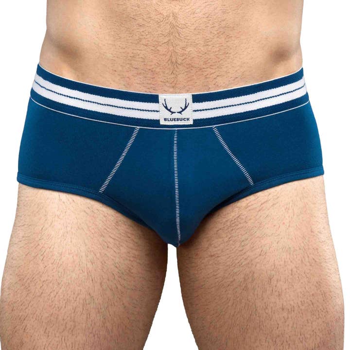 organic cotton brief - navy with White stitching for wholesale by BLUEBUCK