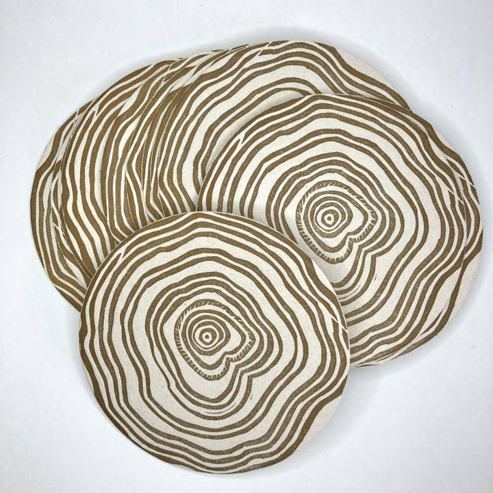 May Day Studio – Base de copos por atacado – Porta-copos de anel de árvore Linocut1