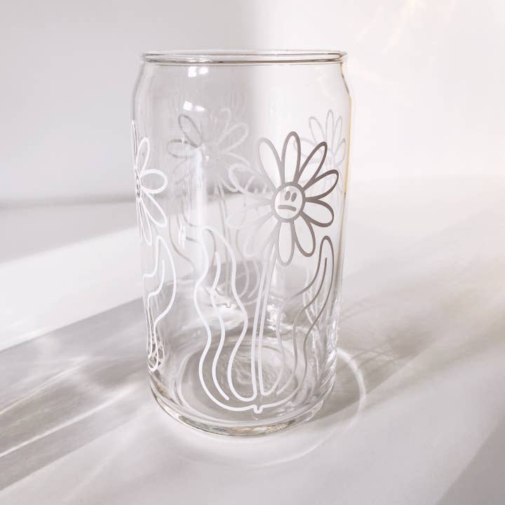 KANDS.CO - Wholesale Drinking Glass/Cup - Moody Florals Can Glass1