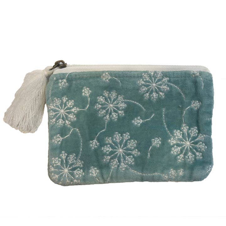 Chloe & Lex - Wholesale Coin Purse - Women's - Velvet White Flowers on Soft Gray Blue Velvet coin purse1