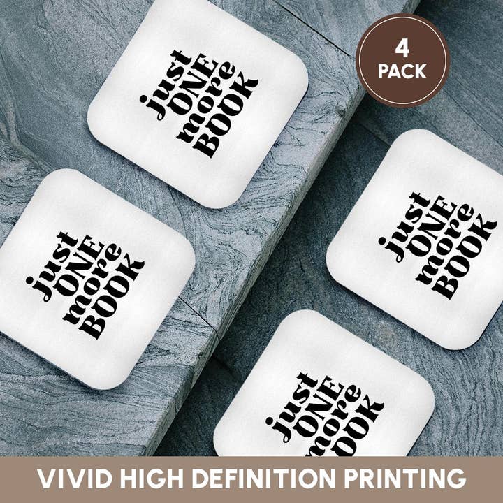 3dRose – wholesale Coasters – 3dRose, Plain Text of Just one more Book - black and white, Coaster12