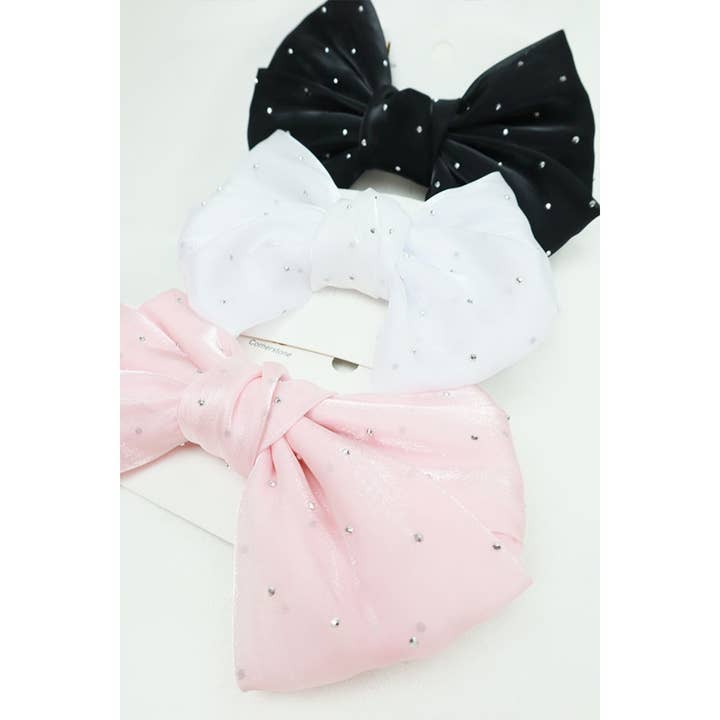 MIX COLOR Stud Detail Shiny Bow Clips for wholesale on Faire2