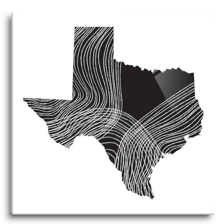 Modern Texas State Shape With Fluid |8x8 Glass Plaque for wholesale by Love Local