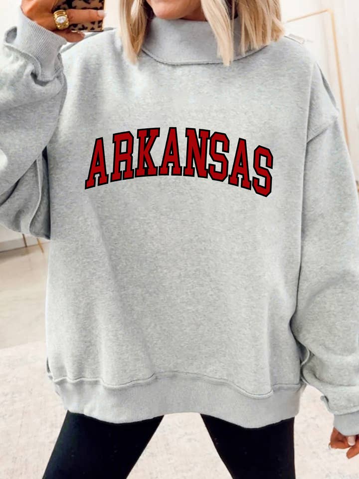 LDC AR/Arkansas Solid Reversible Mock Neck Sweatshirt for wholesale by Little Daisy Closet