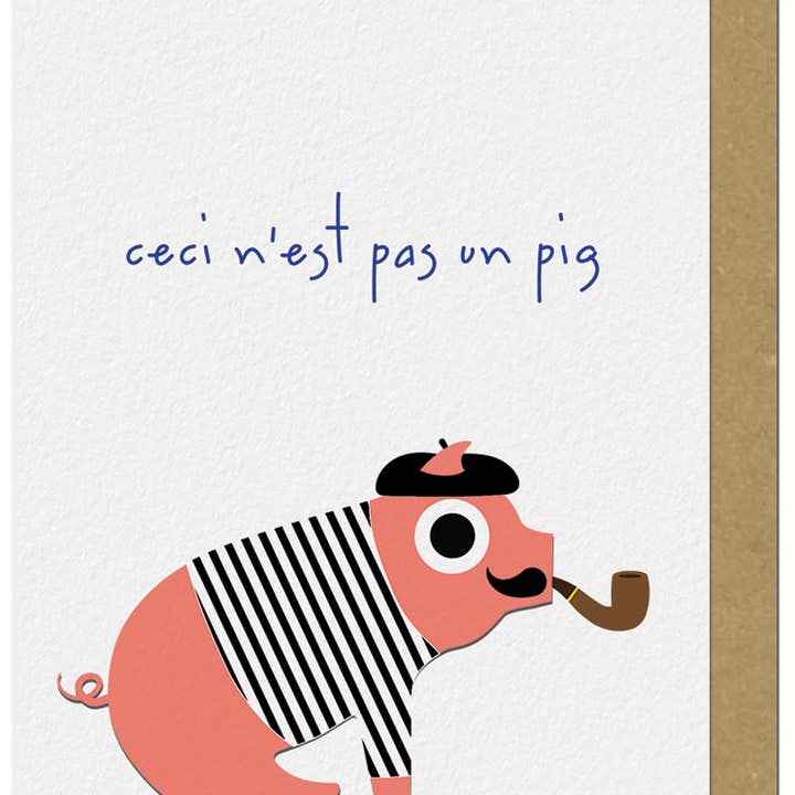 French Pig Pipe Greeting Card for wholesale by Ampersand M Studio